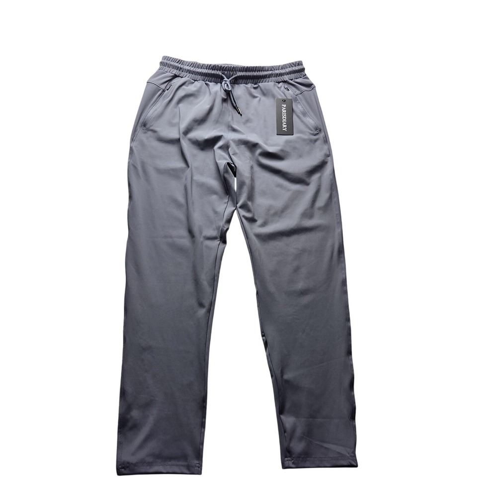 Parisdiary Track Pants Mens Medium Gray Microfiber Elastic Waist Pockets Stretch